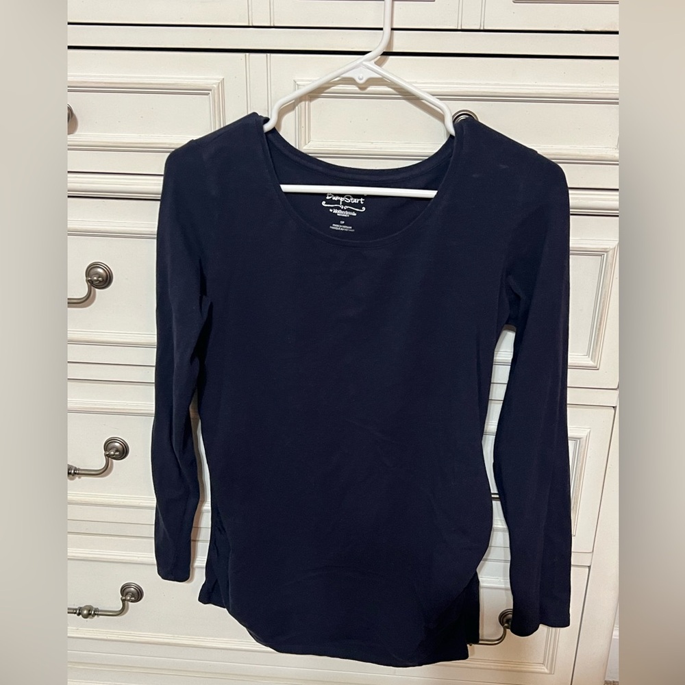 Navy blue long sleeve maternity shirt
